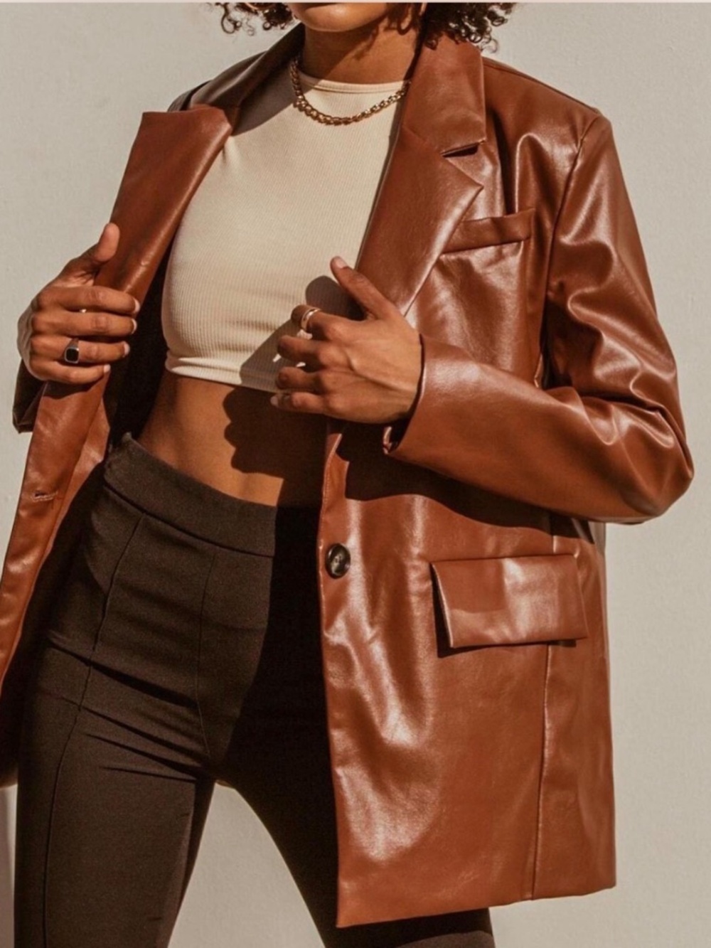 Princess Polly MORRISON FAUX LEATHER BLAZER BROWN XS/S